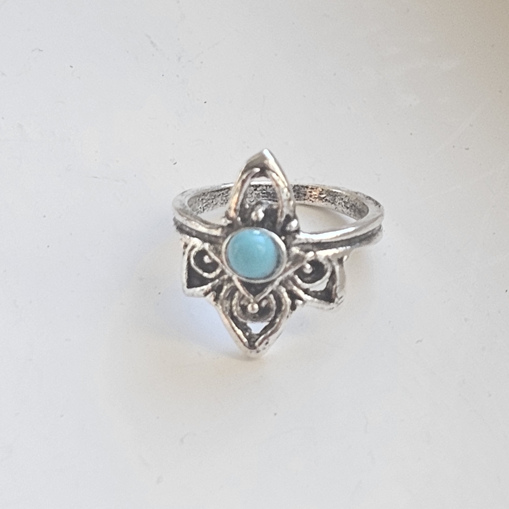 TURQUOISE BOHO NAVAJO TRENDY NEW SIZE 5 FASHION SILVER RING